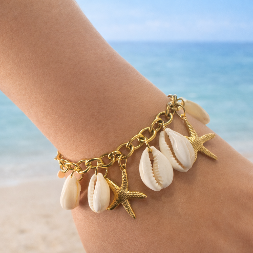 Bracelet coquillages étoile de mer acier inoxydable | bijoux acier inoxydable | Gaou Bijoux