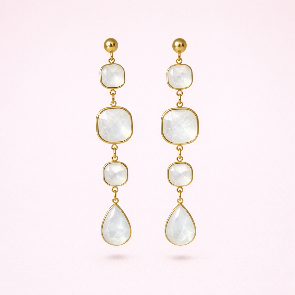 Boucles d’oreilles Gemma pierres facettées pendantes | bijoux acier inoxydable | Gaou Bijoux