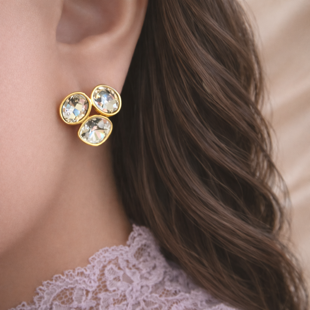 Boucles d’oreilles Gemma pierres type diamant acier inoxydable | bijoux acier inoxydable | Gaou Bijoux