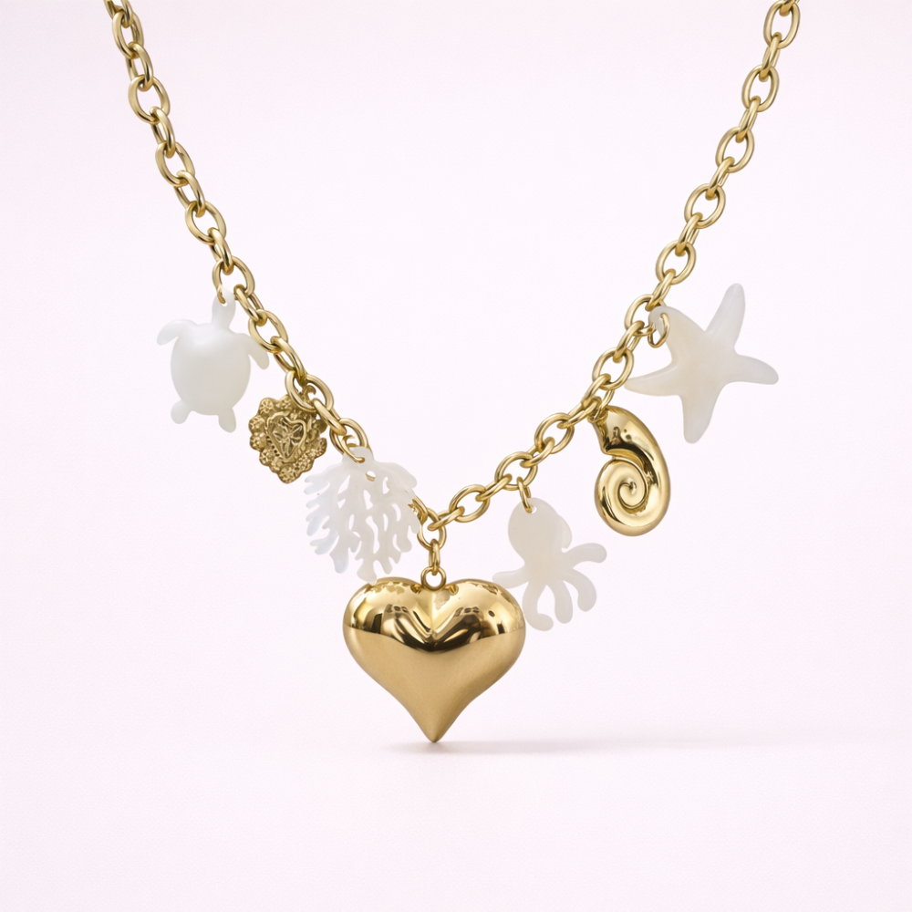 Collier charms océan cœur coquillage acier inoxydable | bijoux acier inoxydable | Gaou Bijoux