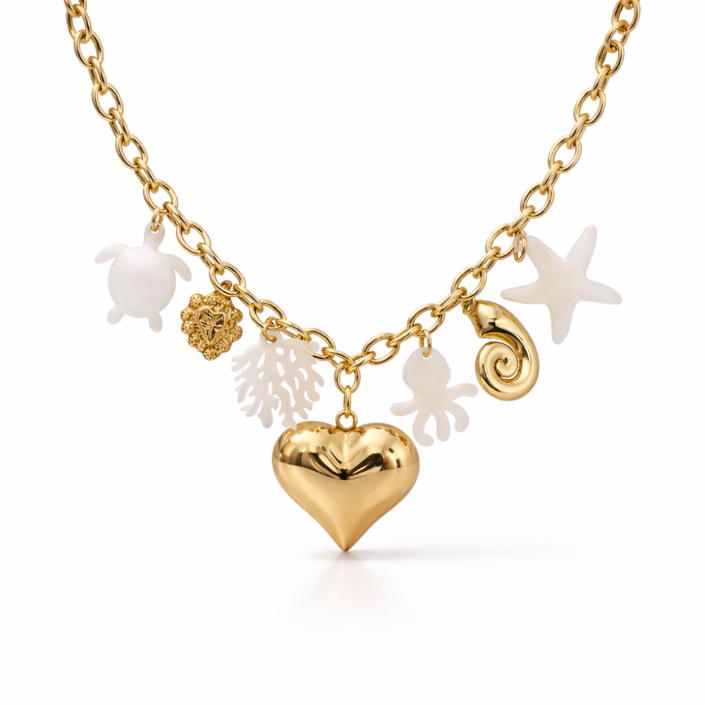 Collier charms océan cœur coquillage acier inoxydable | bijoux acier inoxydable | Gaou Bijoux