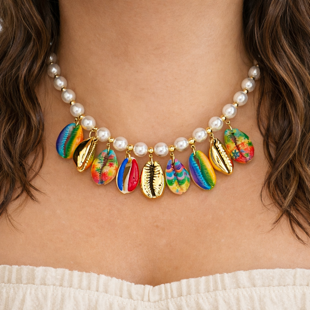 Collier Calista perles coquillages colorés acier inoxydable bijoux acier inoxydable | Gaou Bijoux