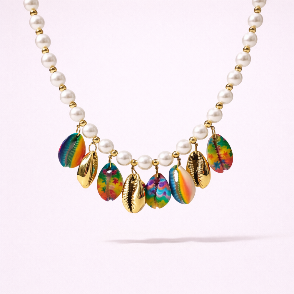 Collier Calista perles coquillages colorés acier inoxydable bijoux acier inoxydable | Gaou Bijoux