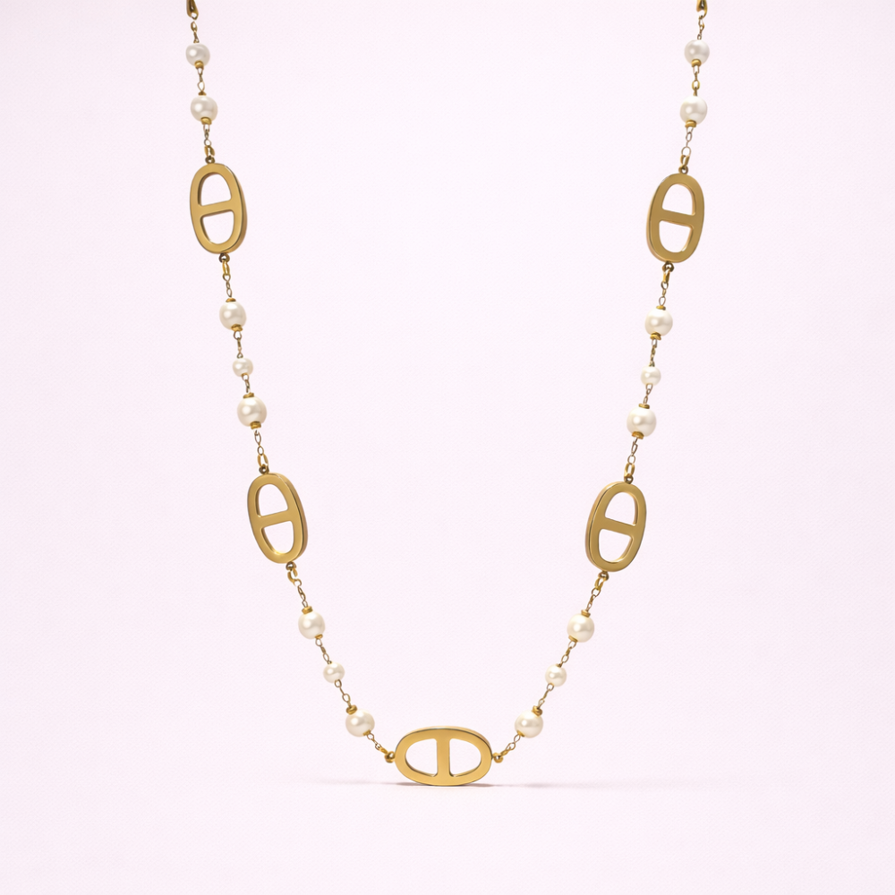 Sautoir Elina maille marine et perles acier inoxydable bijoux acier inoxydable | Gaou Bijoux