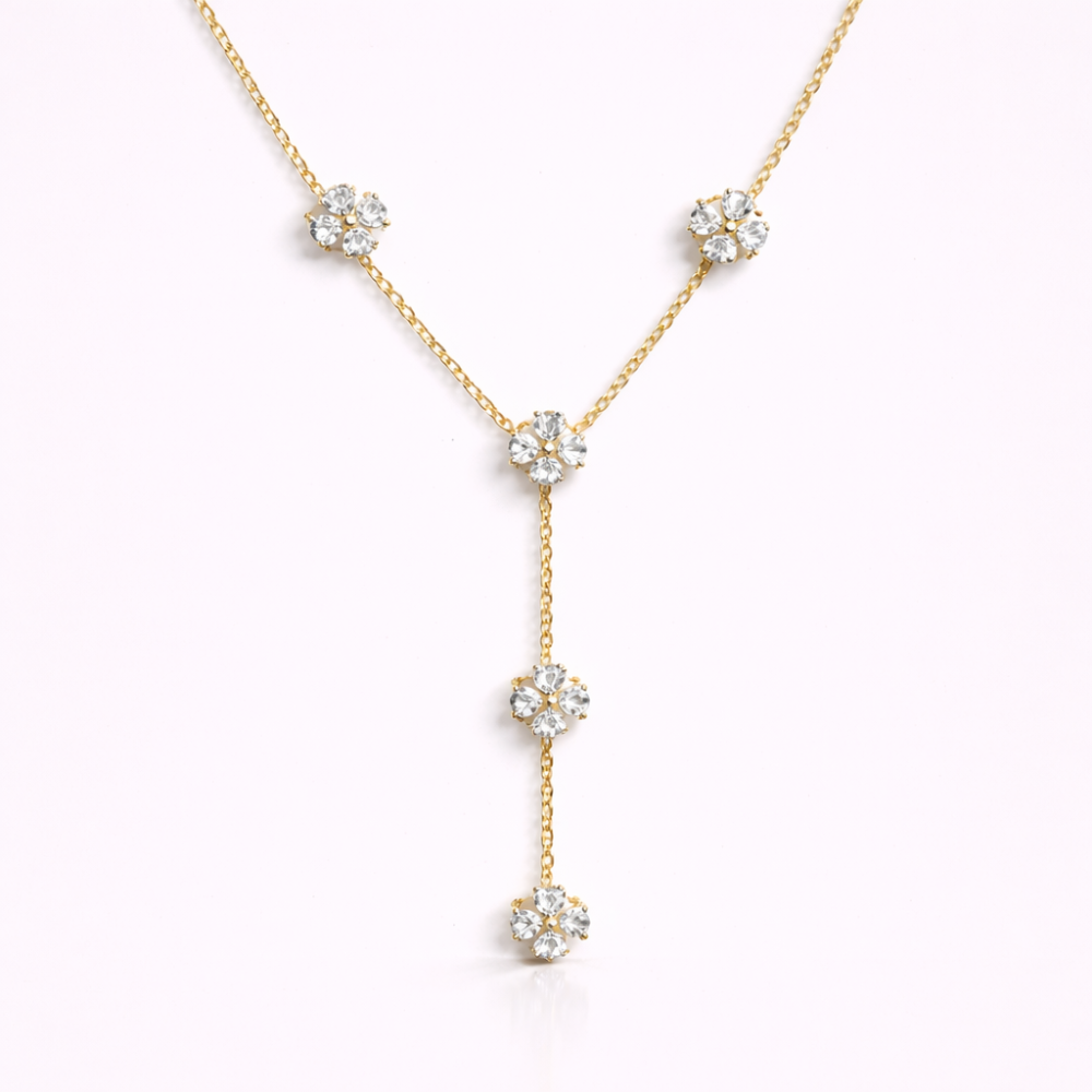 Collier Y fleurs zircon acier inoxydable | bijoux acier inoxydable | Gaou Bijoux