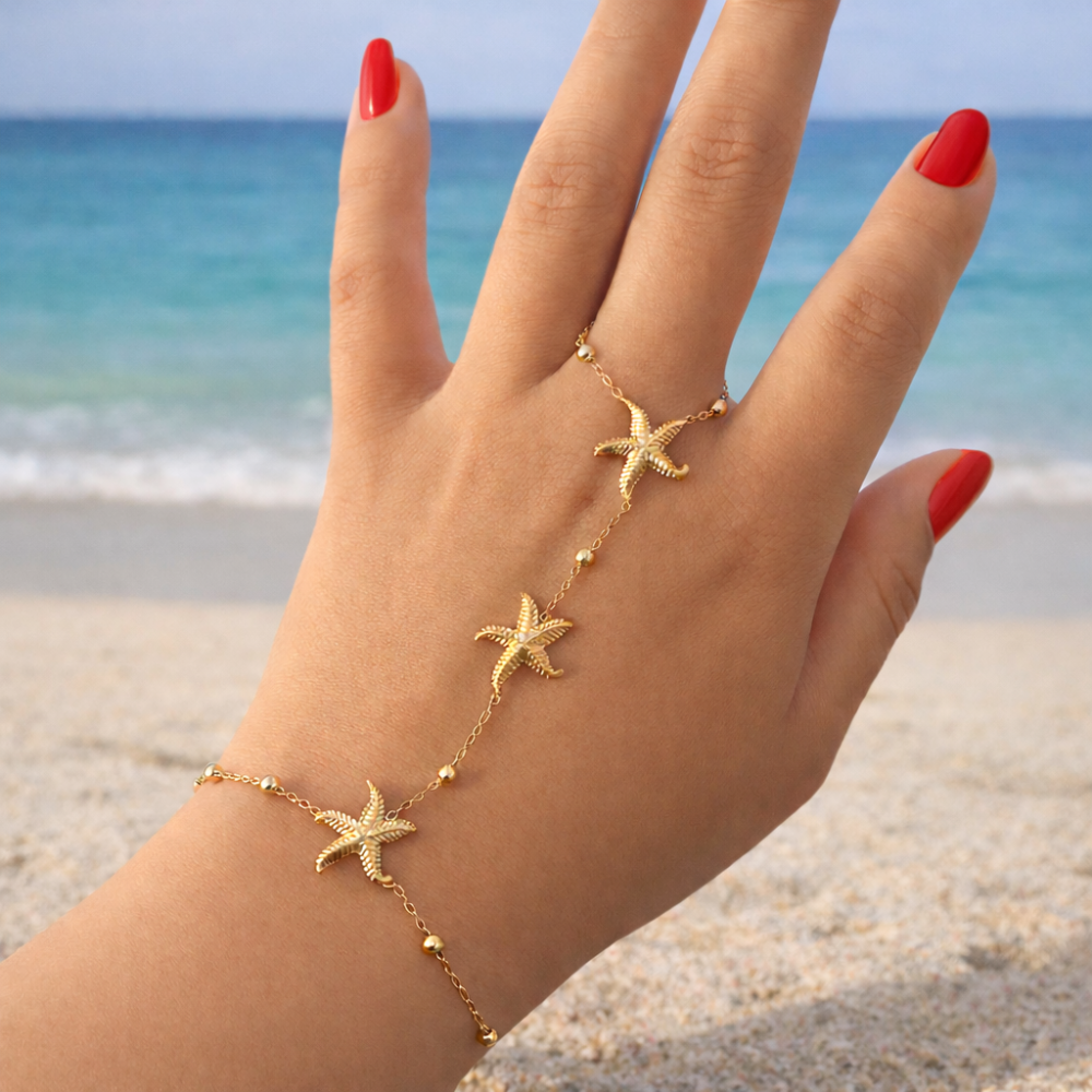 Chaîne de main Naomi étoiles de mer acier inoxydable bijoux acier inoxydable | Gaou Bijoux