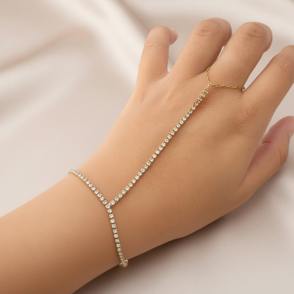 Chaîne de main Elena zircon acier inoxydable doré ou argenté bijoux acier inoxydable | Gaou Bijoux