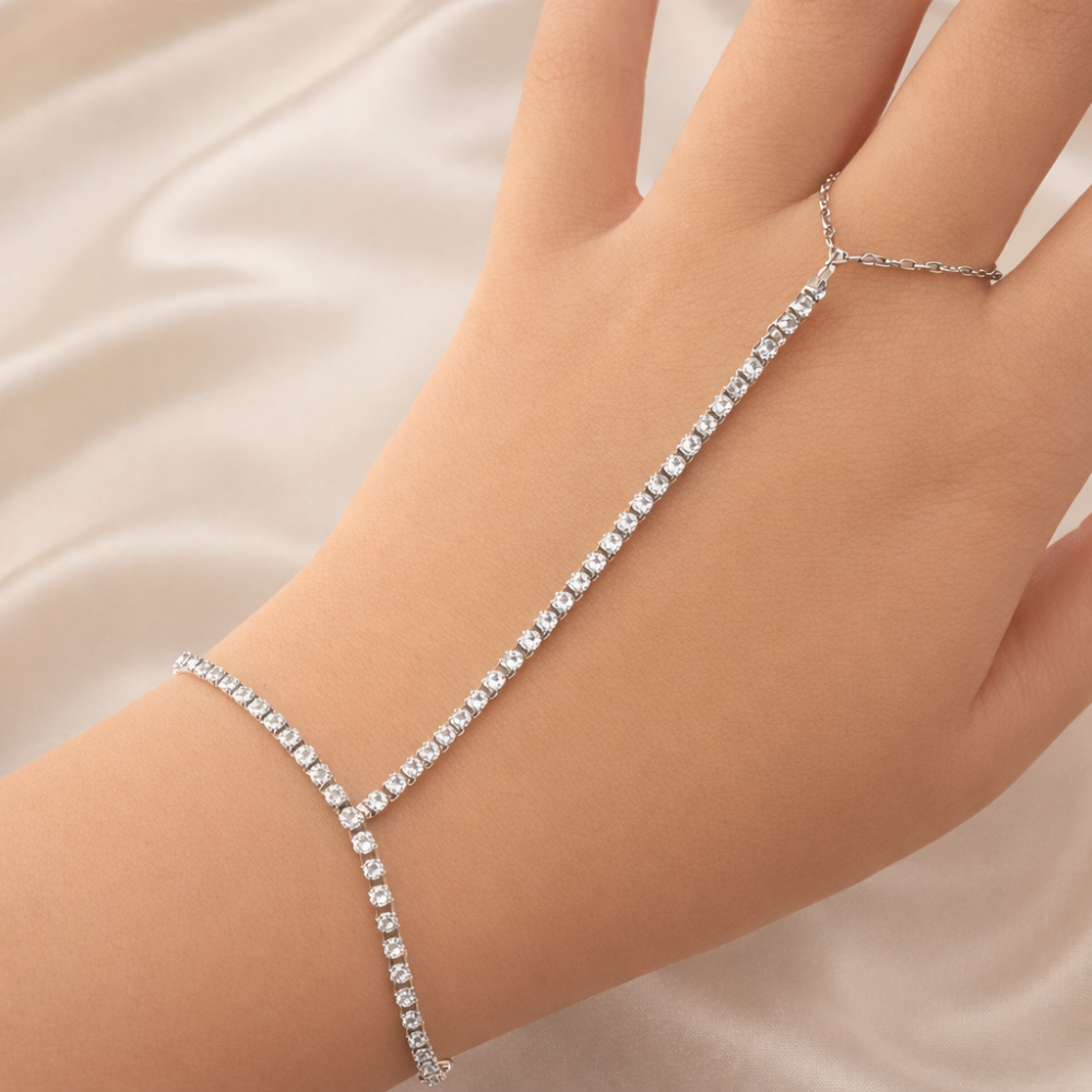 Chaîne de main Elena zircon acier inoxydable doré ou argenté bijoux acier inoxydable | Gaou Bijoux