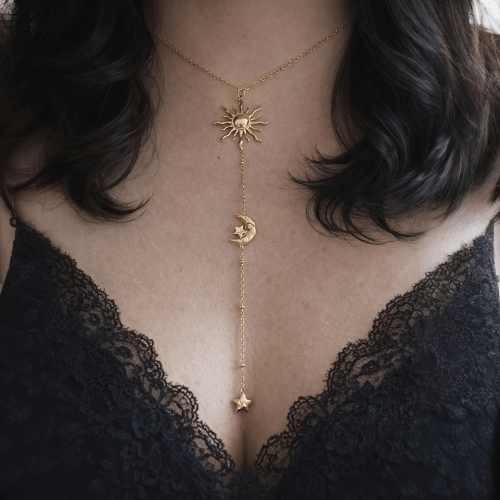 Collier Y Sautoir Soleil Lune Étoile – Collier céleste | Gaou Bijoux