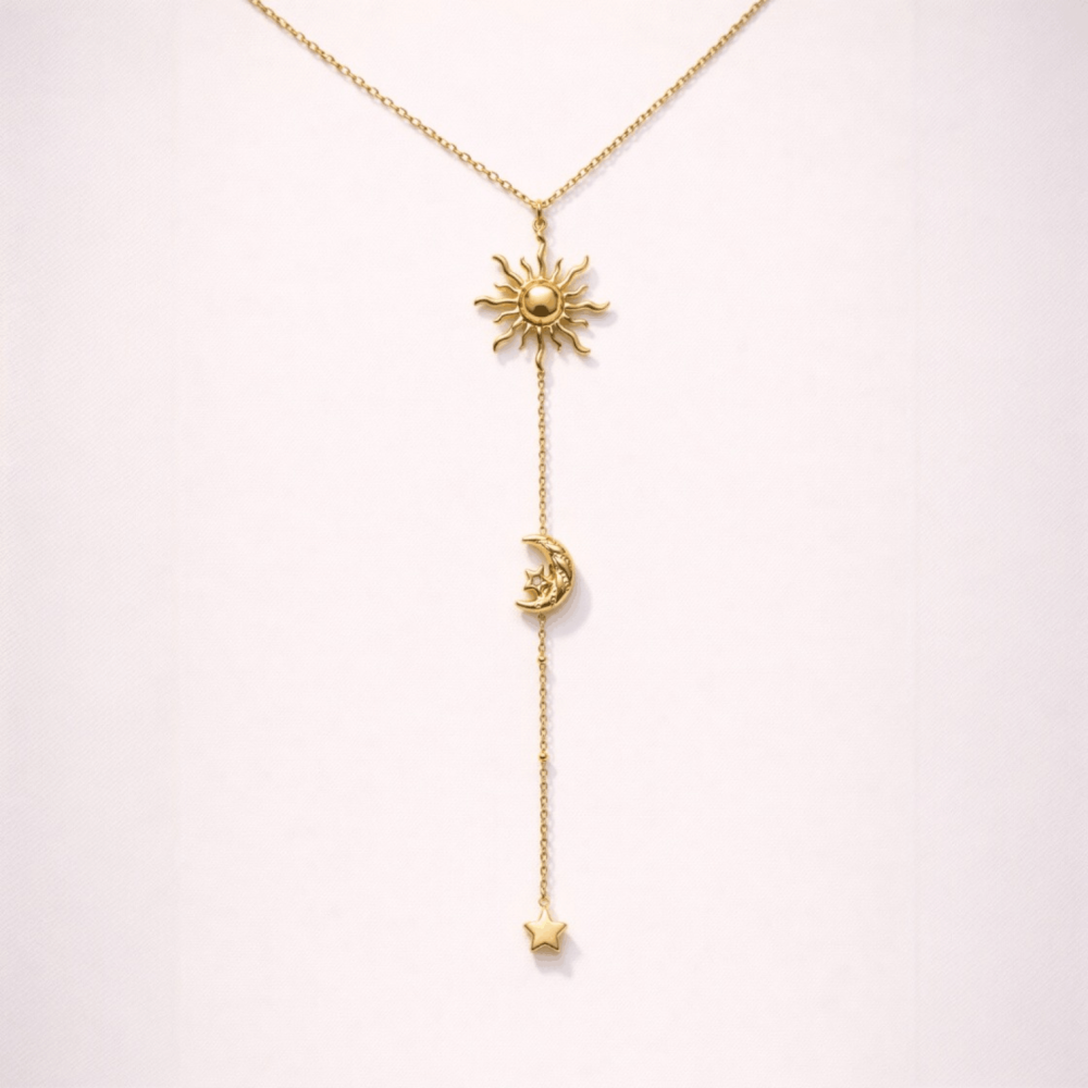 Collier Y Sautoir Soleil Lune Étoile – Collier céleste | Gaou Bijoux