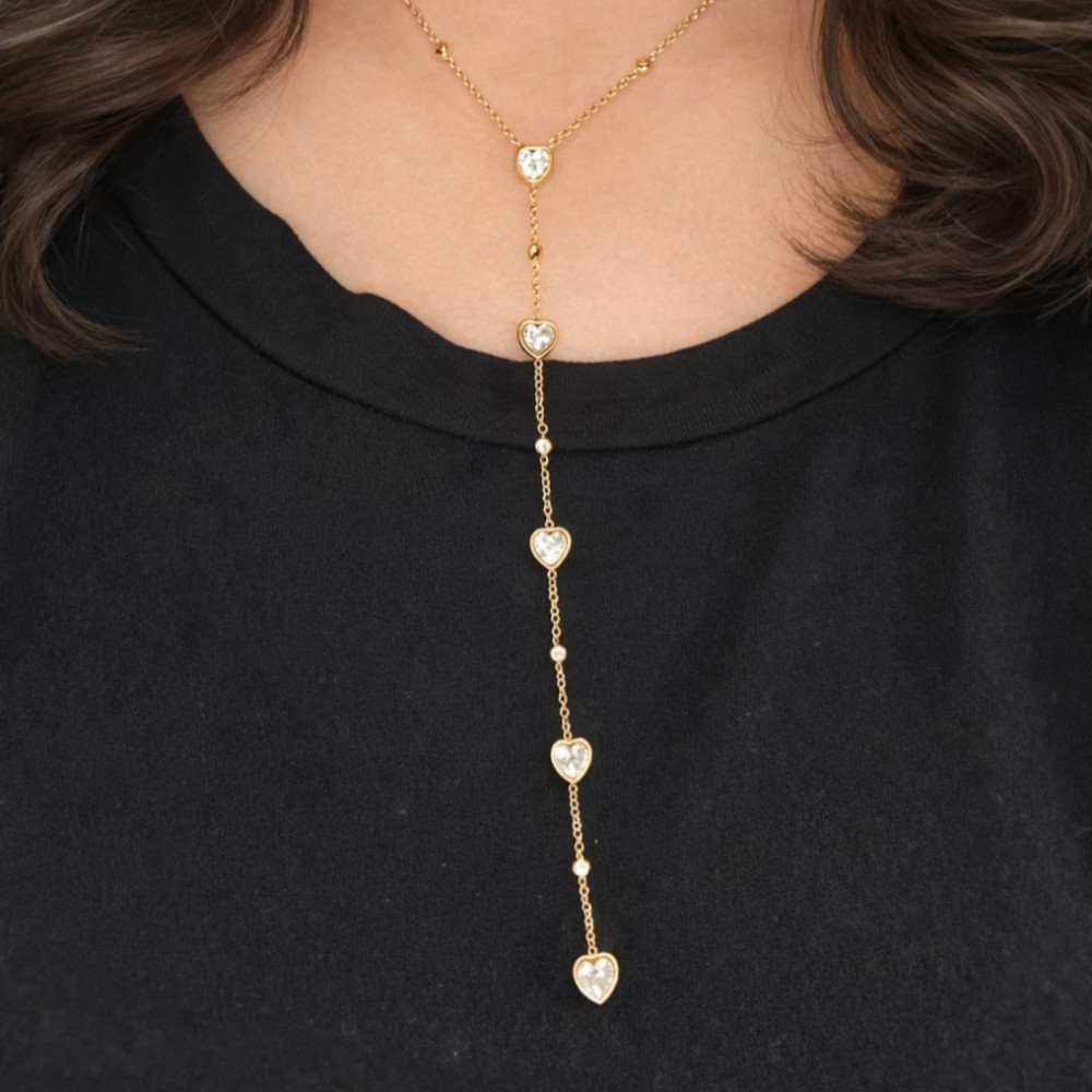 Collier Y Amaya cœurs zircon acier inoxydable bijoux acier inoxydable | Gaou Bijoux