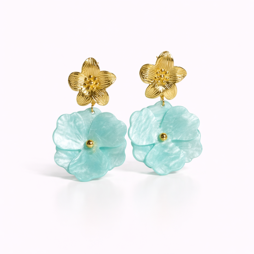 Boucles d’oreilles Azura fleurs turquoise acier inoxydable bijoux acier inoxydable | Gaou Bijoux