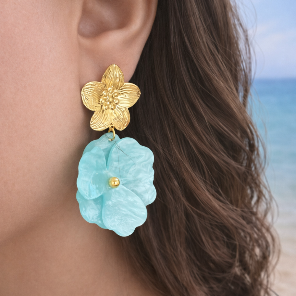 Boucles d’oreilles Azura fleurs turquoise acier inoxydable bijoux acier inoxydable | Gaou Bijoux