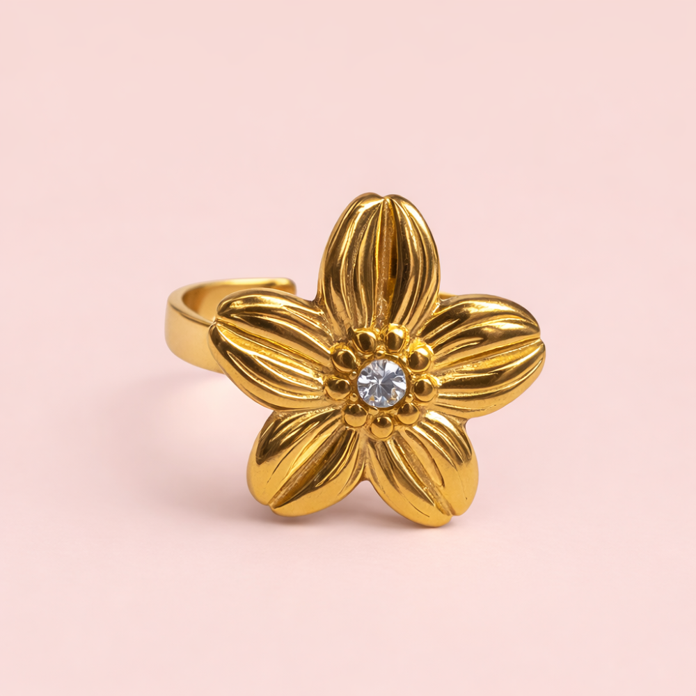 Bague fleur anti stress zircon acier inoxydable bijoux acier inoxydable | Gaou Bijoux