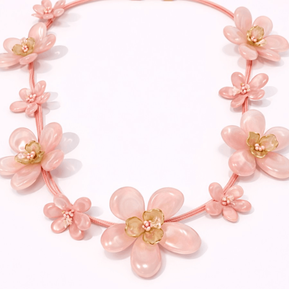 Sautoir Rosalia fleurs roses acier inoxydable bijoux acier inoxydable | Gaou Bijoux