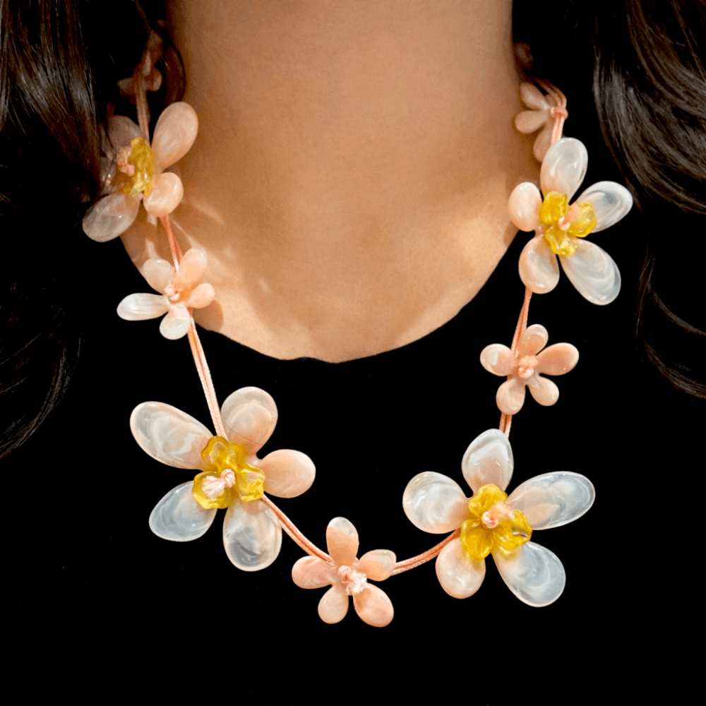 Sautoir Rosalia fleurs roses acier inoxydable bijoux acier inoxydable | Gaou Bijoux