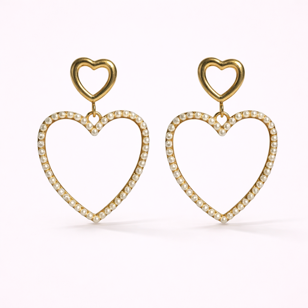 Boucles d’oreilles cœur perlé dorées – boucles acier inoxydable | Gaou Bijoux