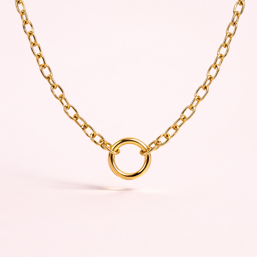 Collier Charms Rond Doré | Collier personnalisable en acier inoxydable | Gaou Bijoux