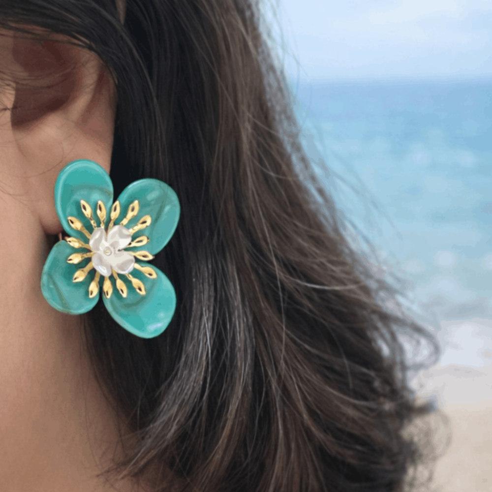 Boucles d’oreilles fleur rose pâle acier inoxydable doré | Gaou Bijoux