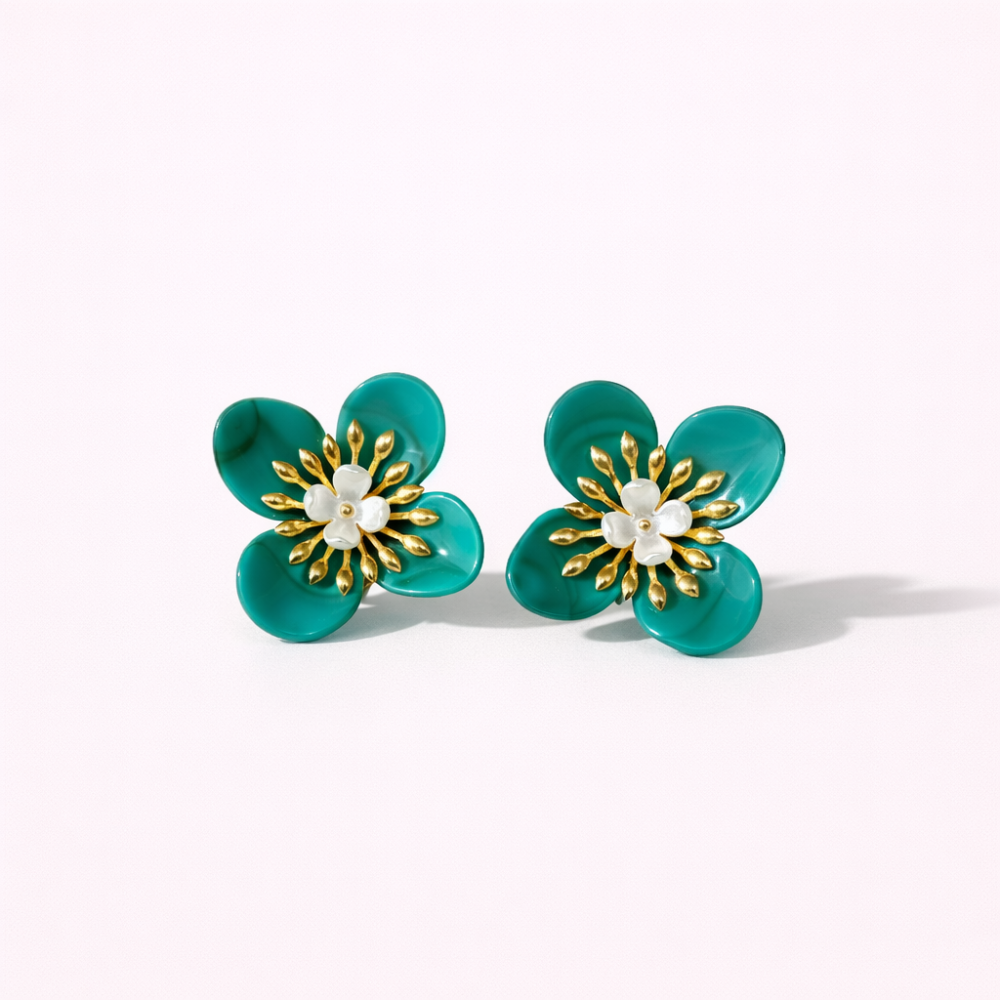 Boucles d’oreilles fleur rose pâle acier inoxydable doré | Gaou Bijoux