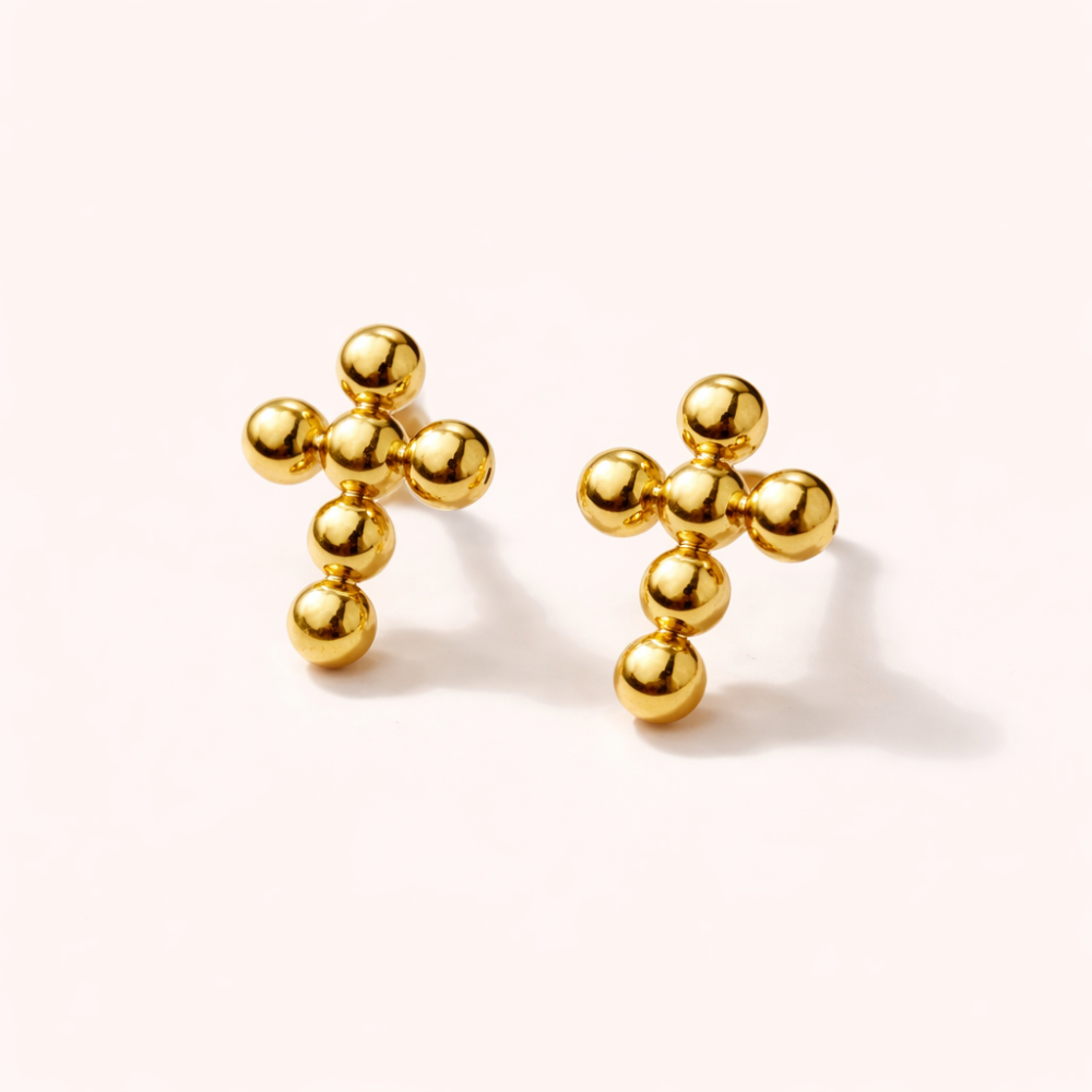 Boucles croix billes acier inoxydable puces bijoux acier inoxydable | Gaou Bijoux