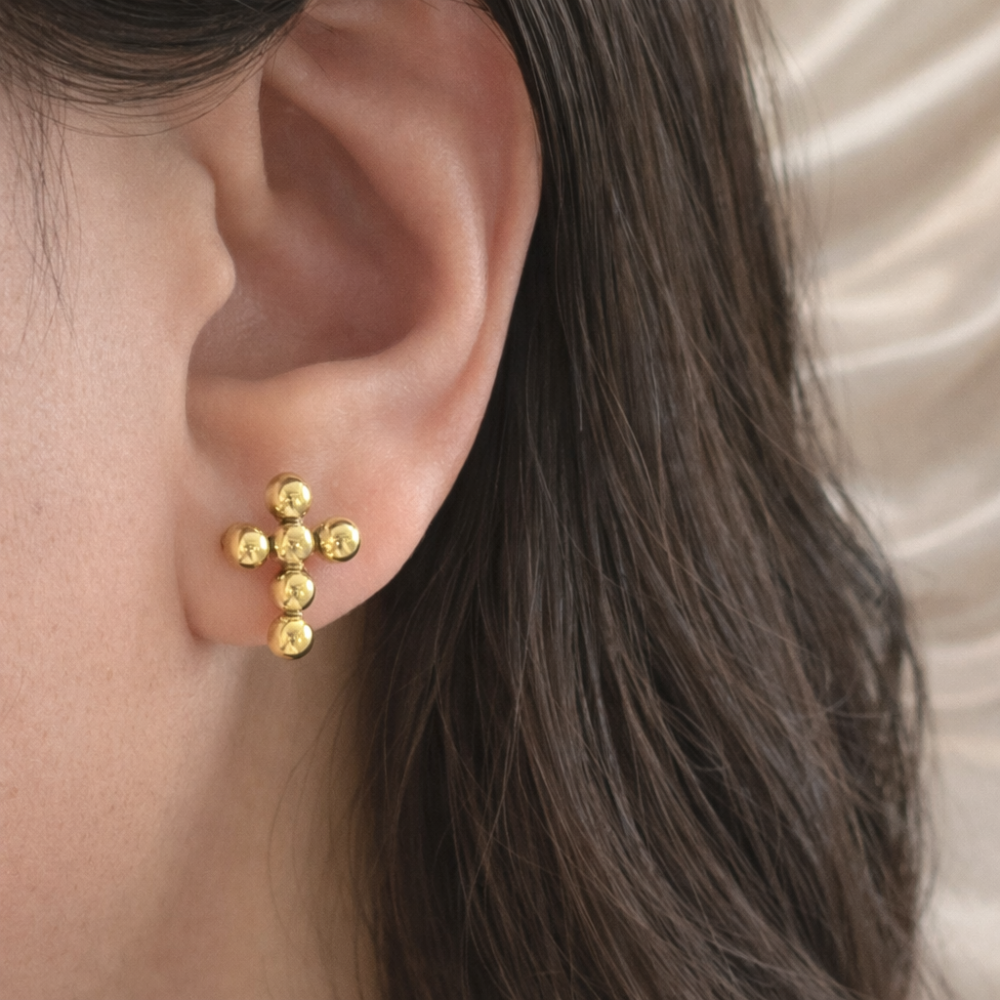 Boucles croix billes acier inoxydable puces bijoux acier inoxydable | Gaou Bijoux