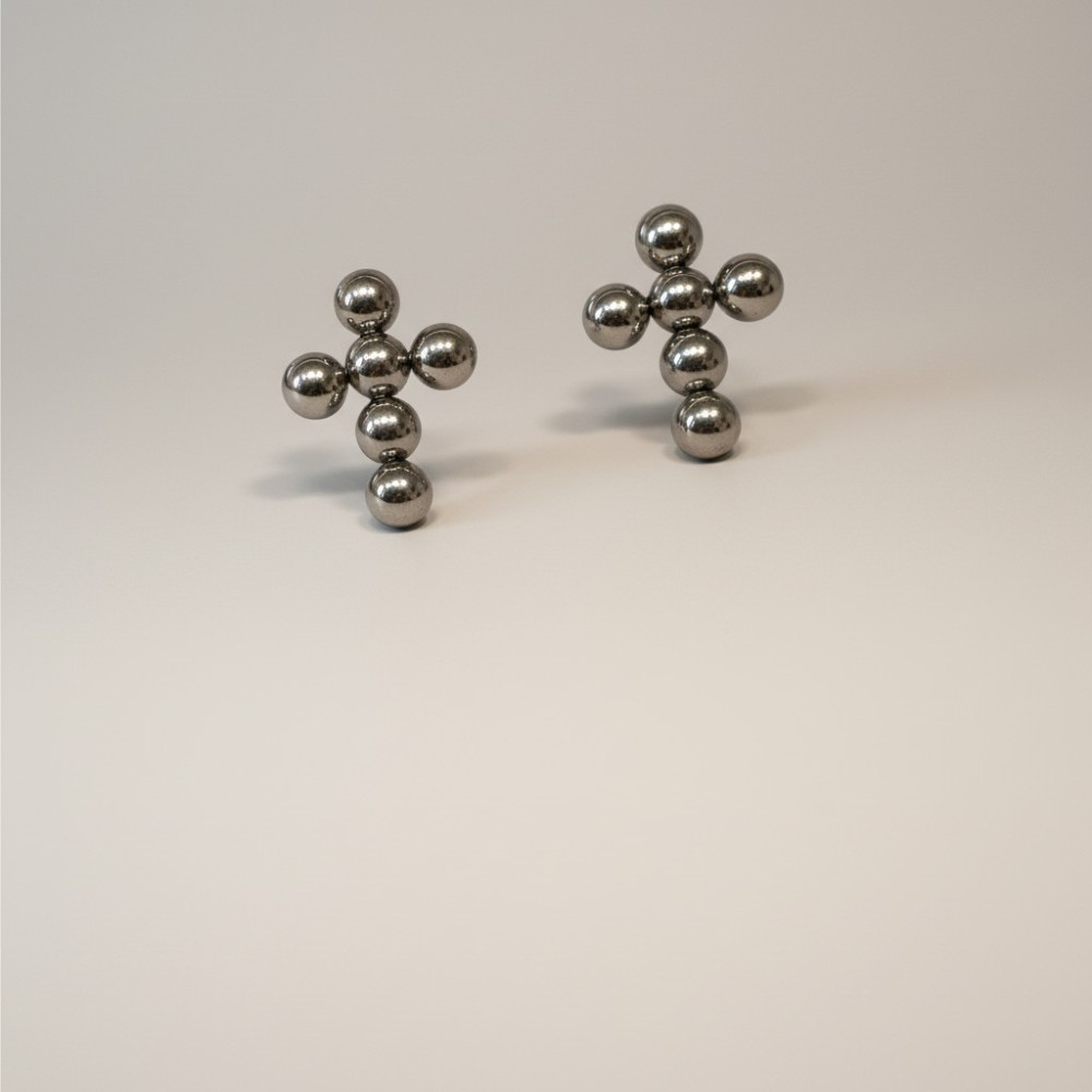 Boucles croix billes acier inoxydable puces bijoux acier inoxydable | Gaou Bijoux