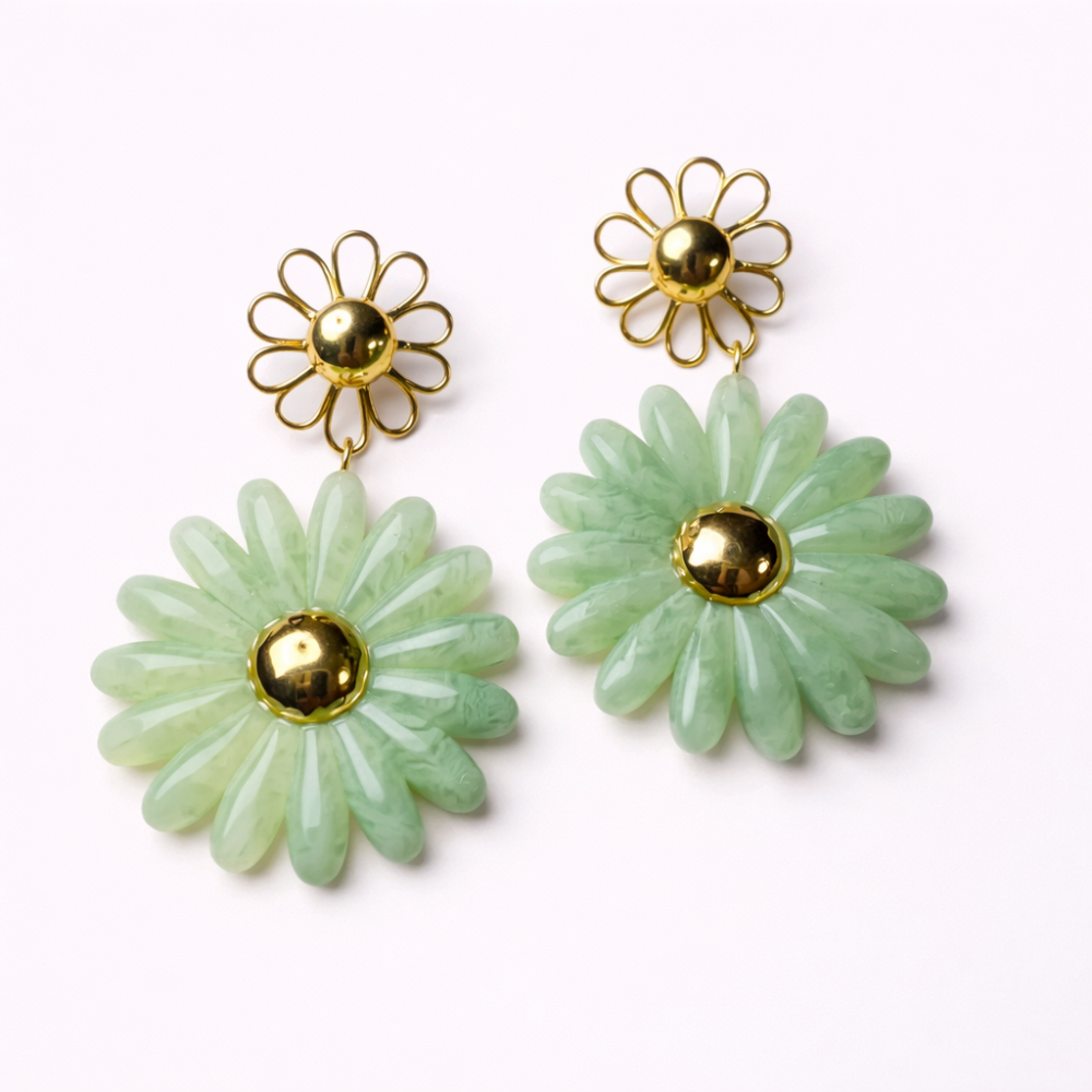 Boucles d’oreilles Marguerite Mint | Boucles acier inoxydable Gaou Bijoux