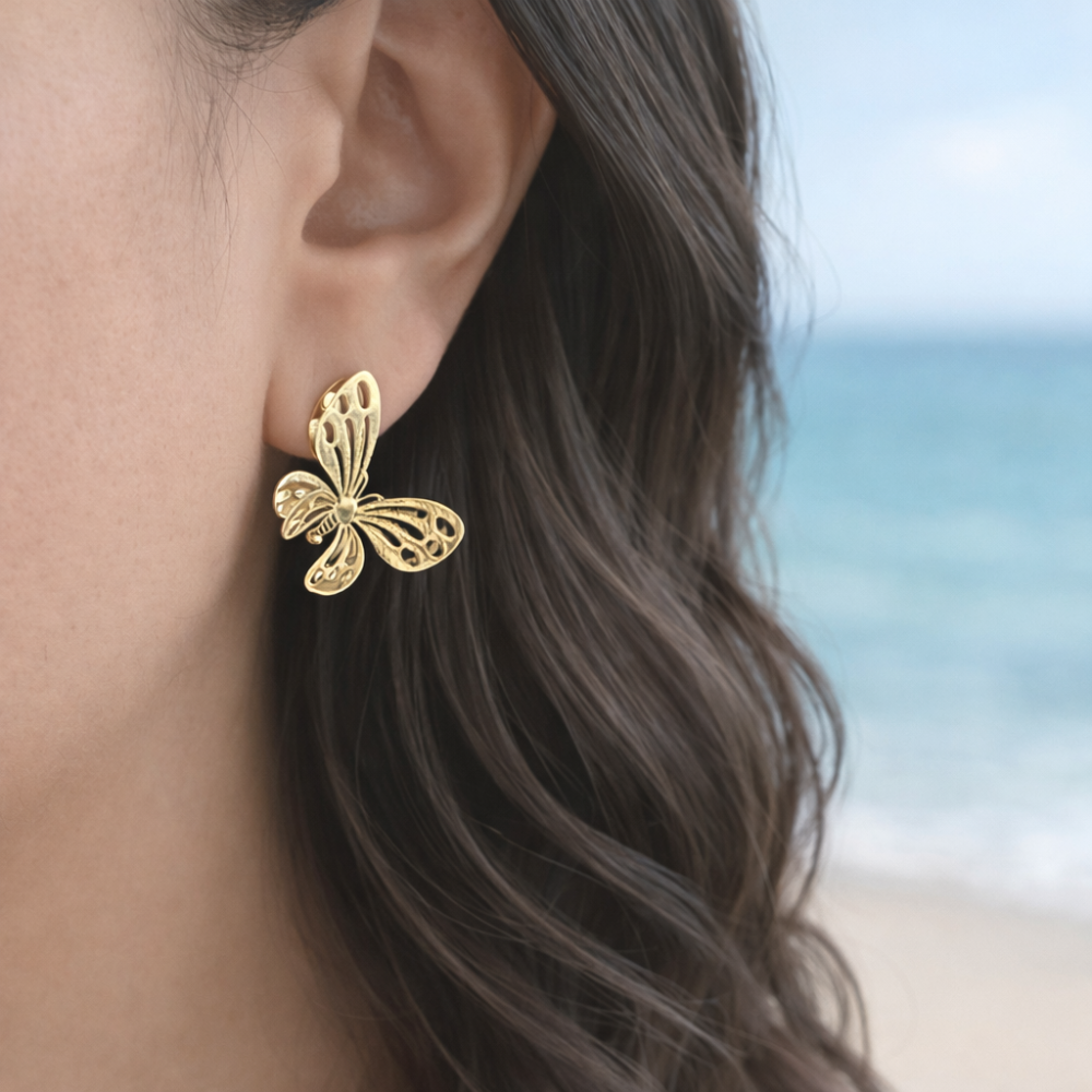 Boucles d’oreilles papillon dorées | Bijoux acier inoxydable | Gaou Bijoux