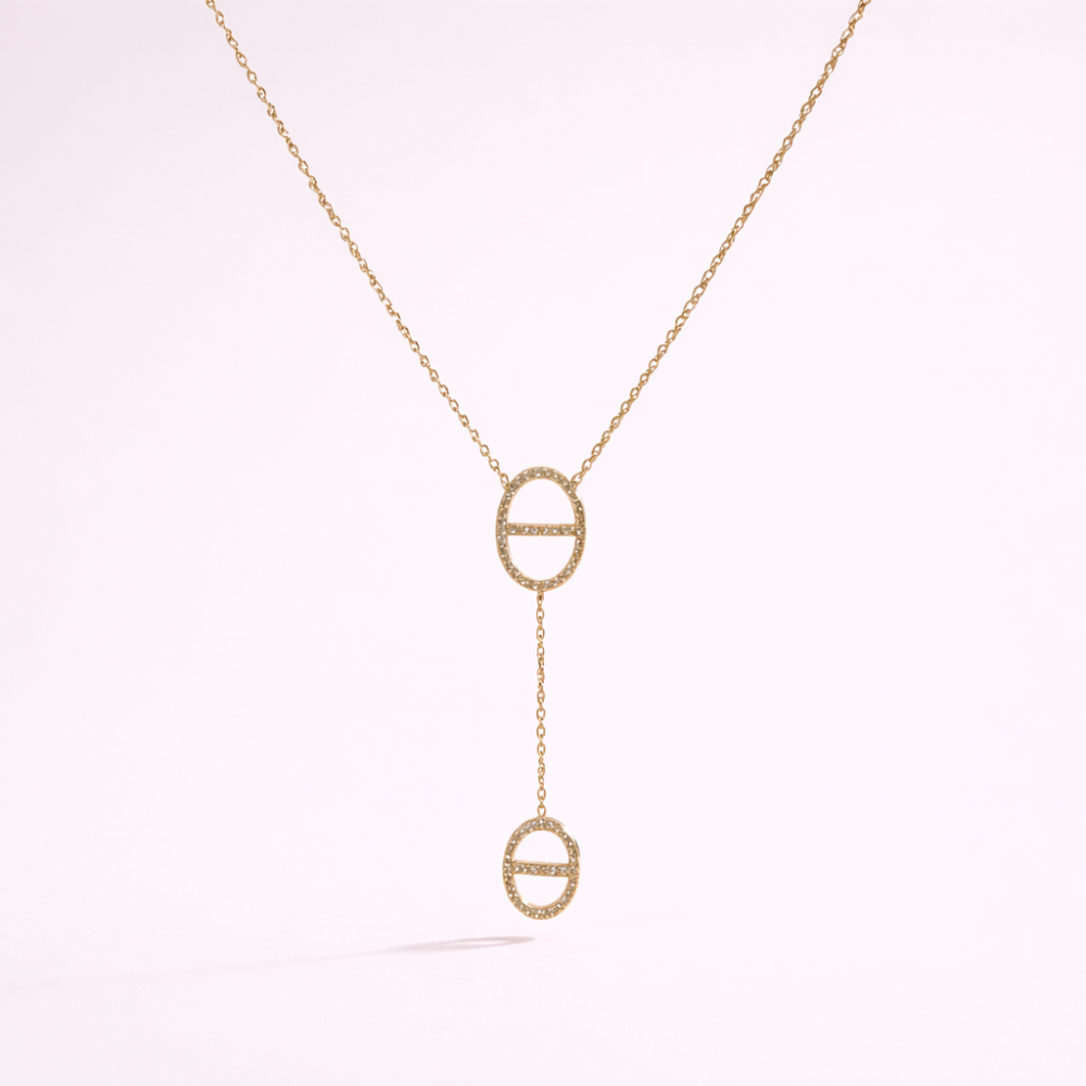 Collier Y maille marine grain de café double ovale acier inoxydable bijoux acier inoxydable | Gaou Bijoux