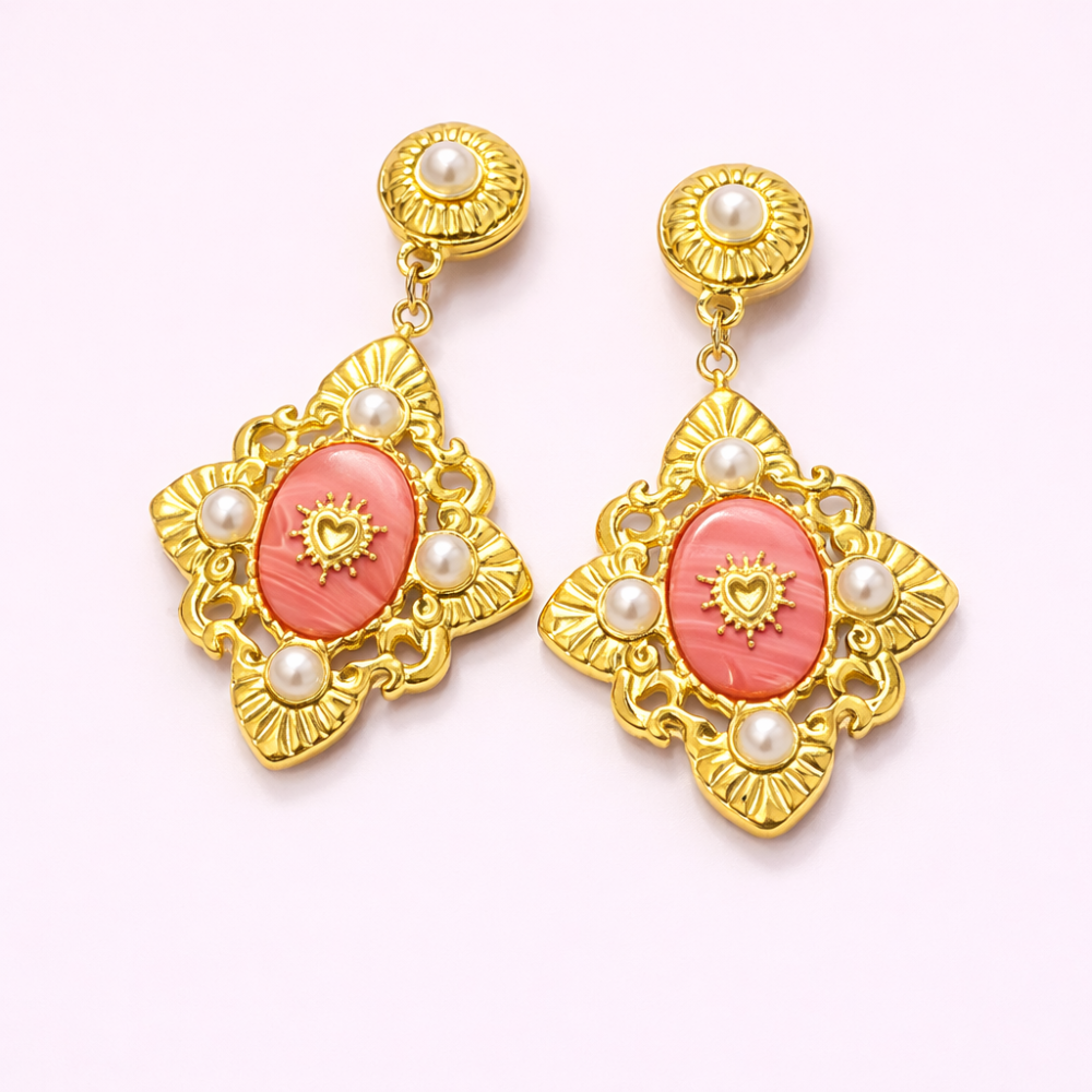 Boucles baroques cœur perles acier inoxydable boucles pendantes bijoux acier inoxydable | Gaou Bijoux