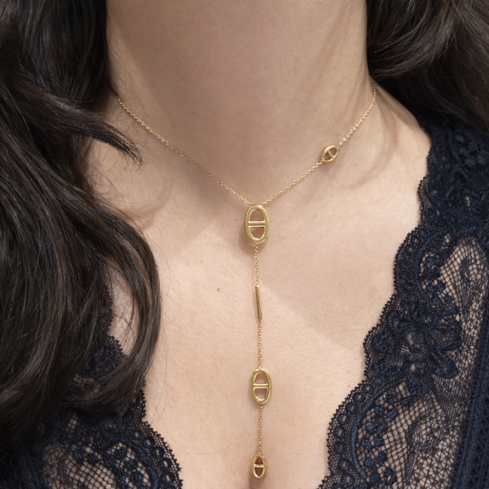 Collier Y long maille marine grain de café ovale acier inoxydable bijoux acier inoxydable | Gaou Bijoux