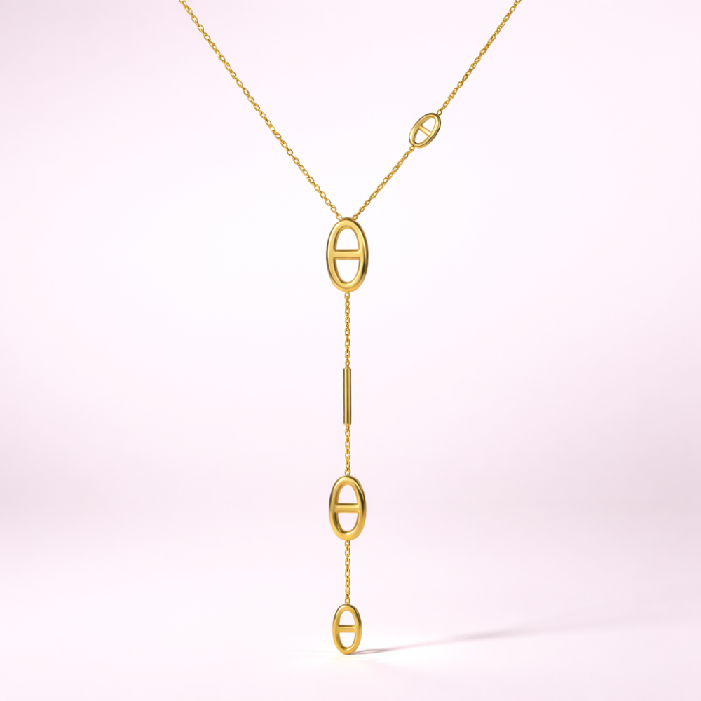 Collier Y long maille marine grain de café ovale acier inoxydable bijoux acier inoxydable | Gaou Bijoux