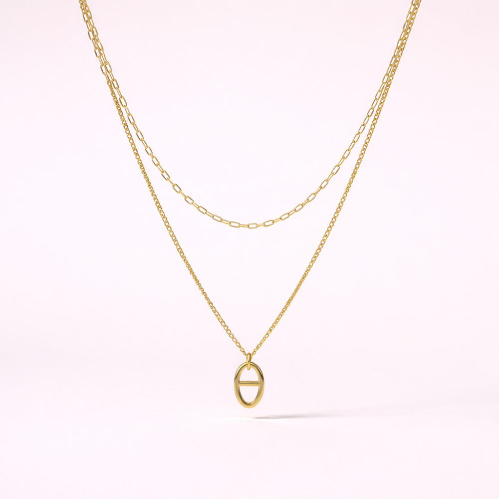 Collier multirang maille marine Alya pendentif ovale acier inoxydable bijoux acier inoxydable | Gaou Bijoux