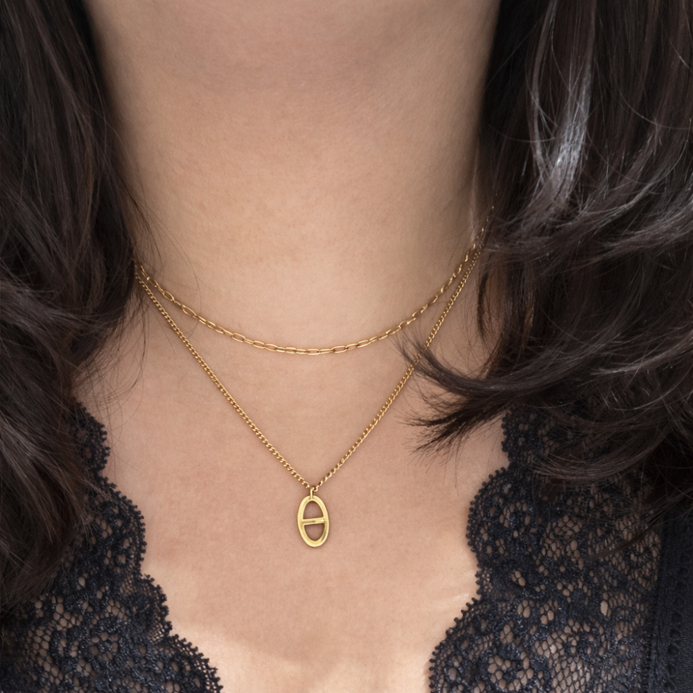 Collier multirang maille marine Alya pendentif ovale acier inoxydable bijoux acier inoxydable | Gaou Bijoux