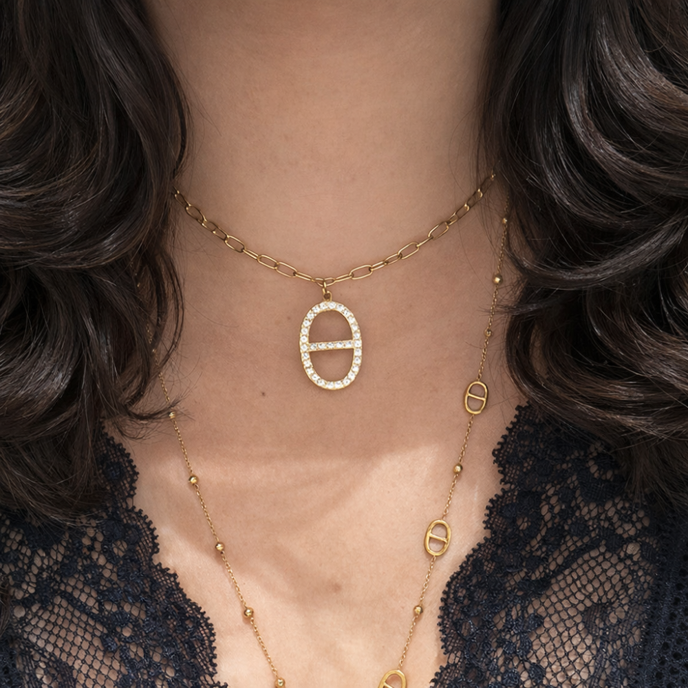 Collier maille marine dorée pavé de strass – acier inoxydable | Gaou Bijoux