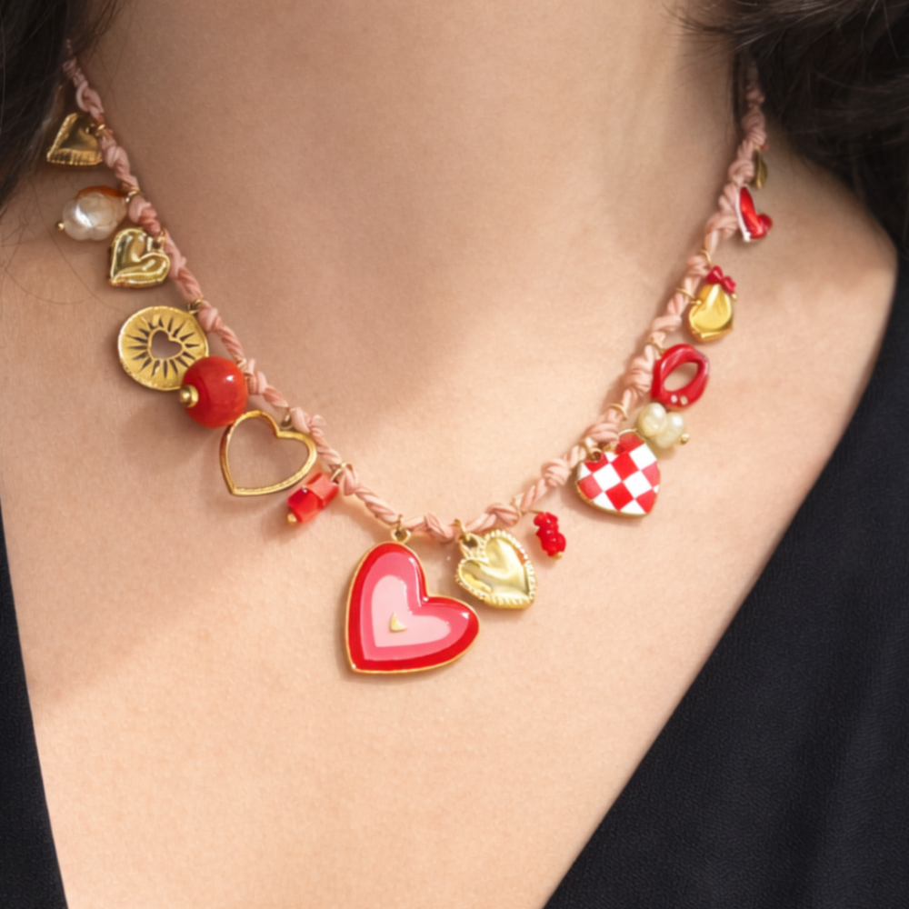 Collier charms cœur cordon Rosalia collier charms tendance bijoux acier inoxydable | Gaou Bijoux