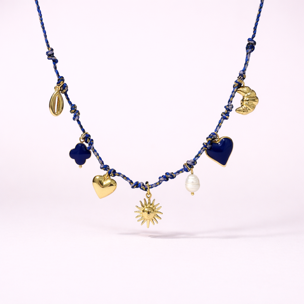 Collier charms soleil cordon Celia bleu violet collier charms tendance bijoux acier inoxydable | Gaou Bijoux