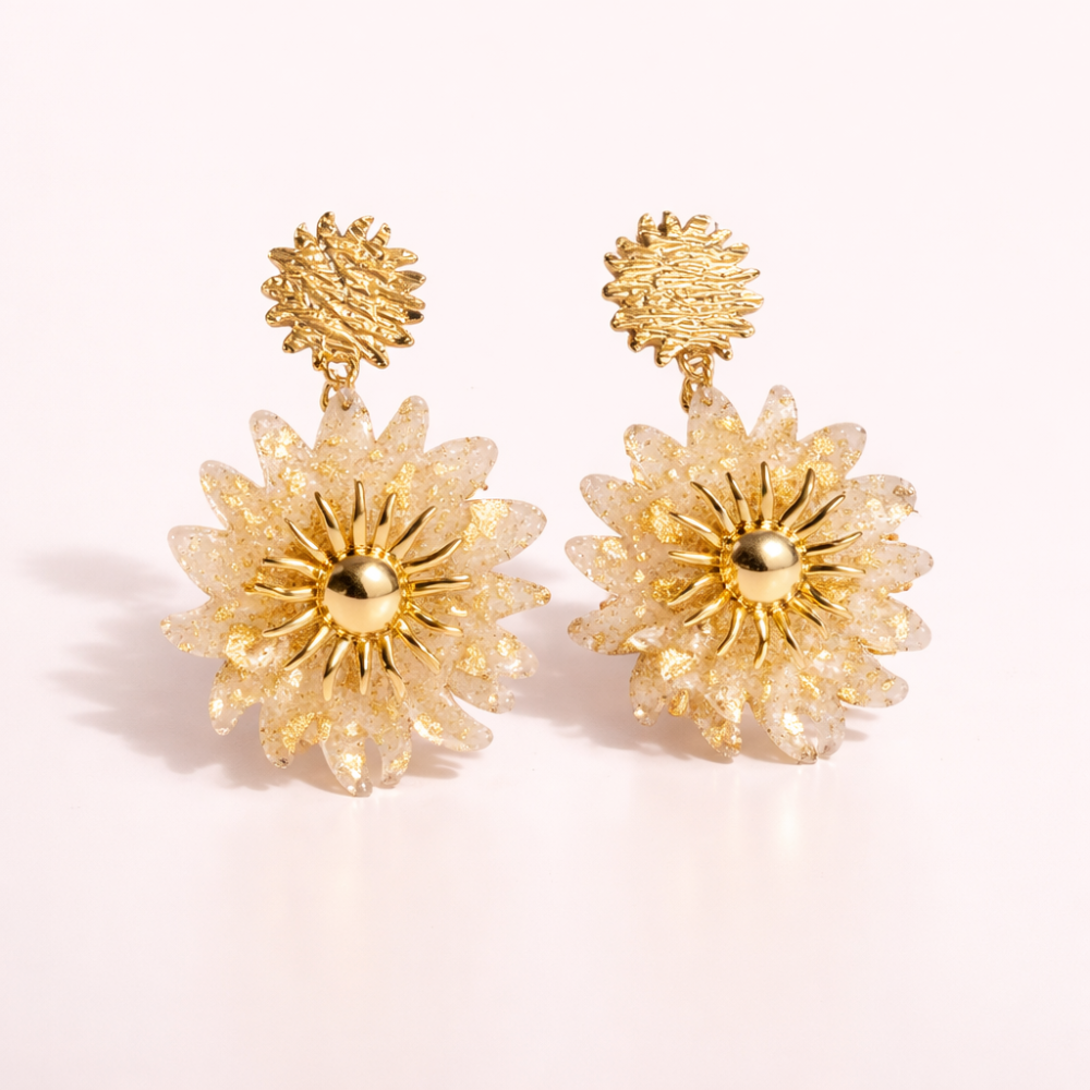 Boucles d’oreilles fleur dorée boucles pendantes bijoux été 2026 acier inoxydable tendance femme | Gaou Bijoux