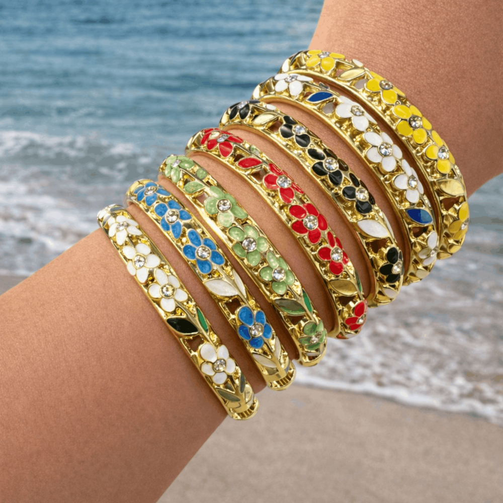 Jonc Léna 1 – Bracelet rigide coloré fleurs