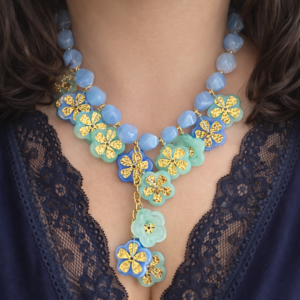 Collier Y fleurs colorées perles femme | Gaou Bijoux