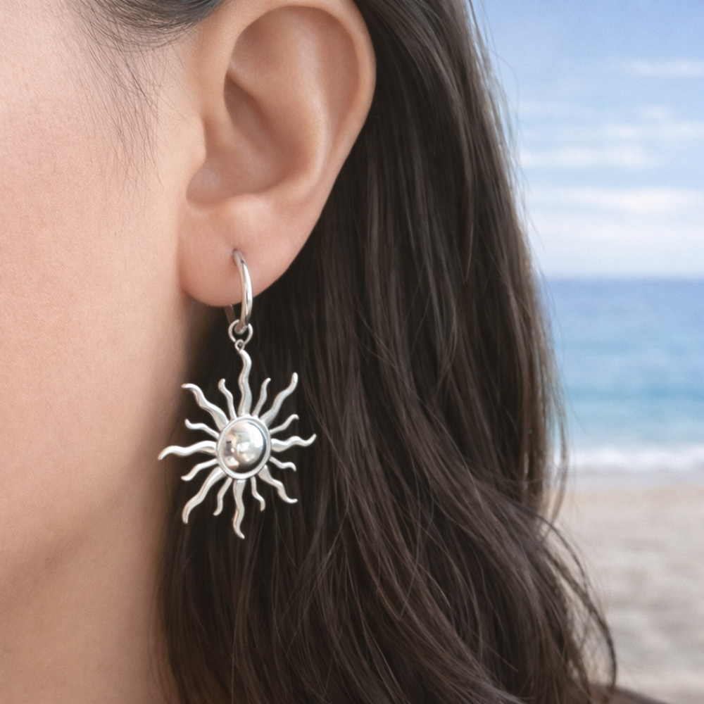 Boucles d’oreilles soleil argentées