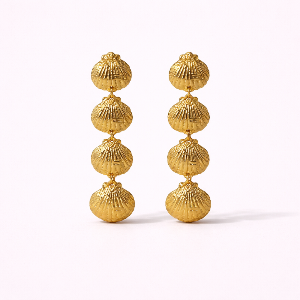 Boucles d’oreilles coquillage doré pendantes style marin | Gaou Bijoux