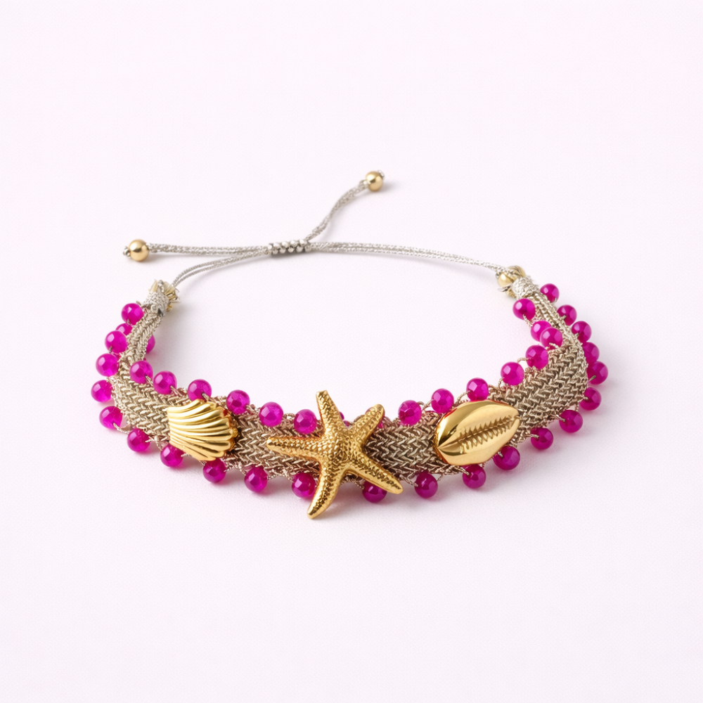 : Bracelet Océan Doré avec coquillages et perles blanches - bijoux acier inoxydable | Gaou Bijoux