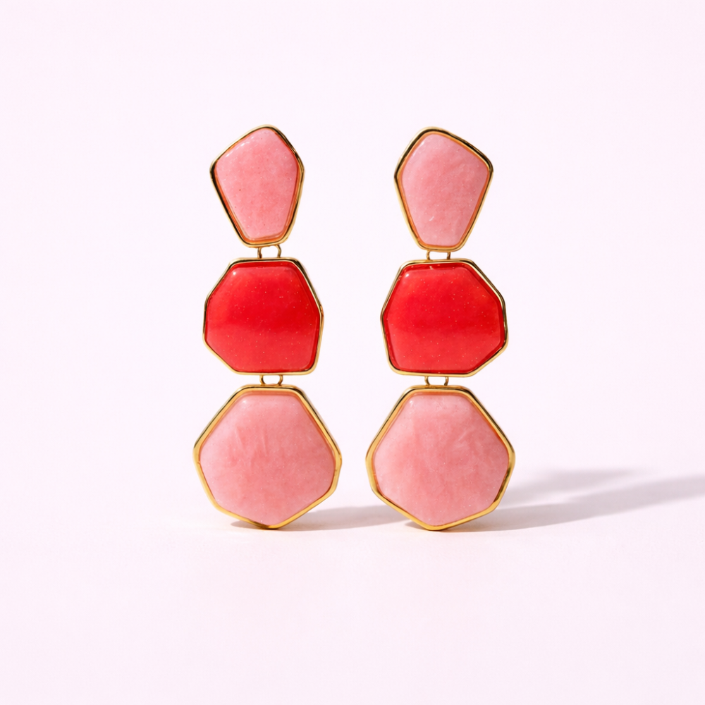 Boucles d’oreilles nacrées géométriques pendantes | Gaou Bijoux