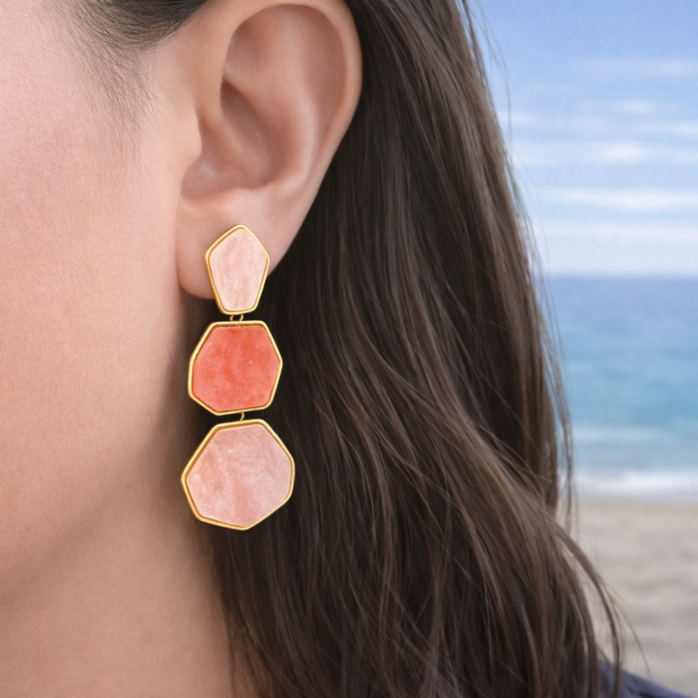 Boucles d’oreilles nacrées géométriques pendantes | Gaou Bijoux