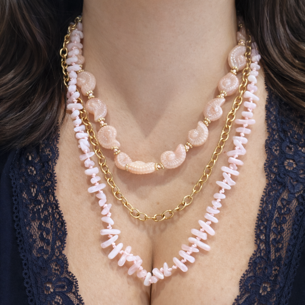 Collier multi rangs perles roses bohème chic | Gaou Bijoux