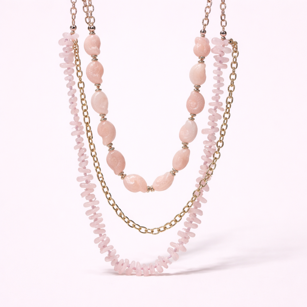 Collier multi rangs perles roses bohème chic | Gaou Bijoux