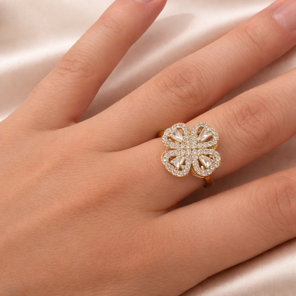 Bague anti stress femme fleur scintillante acier inoxydable | Gaou Bijoux