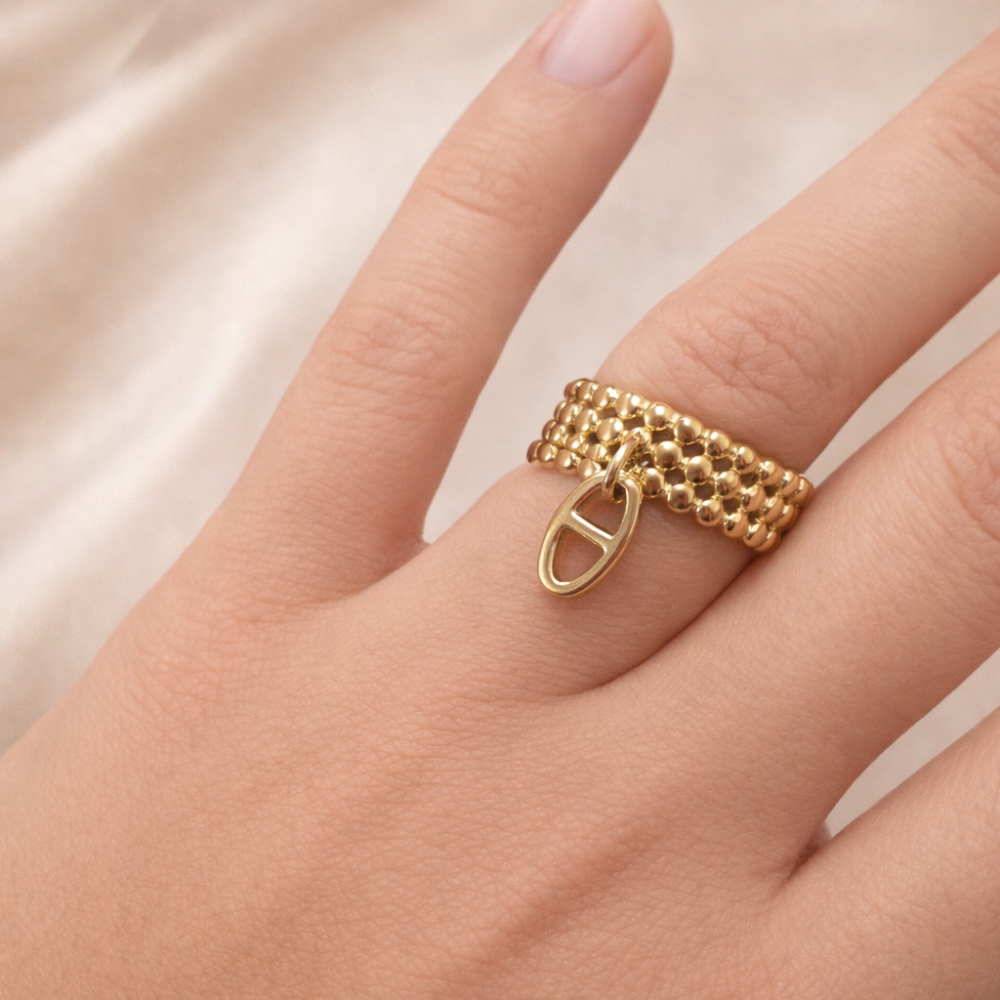 Bague Texturée avec Pendentif Ovale Maille Marine – bijoux acier inoxydable | Gaou Bijoux